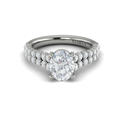 Oval Diamond Engagement Ring with Double Row Diamond Band