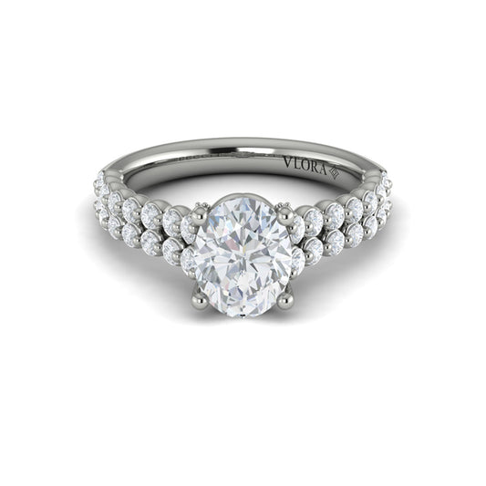 Oval Diamond Engagement Ring with Double Row Diamond Band