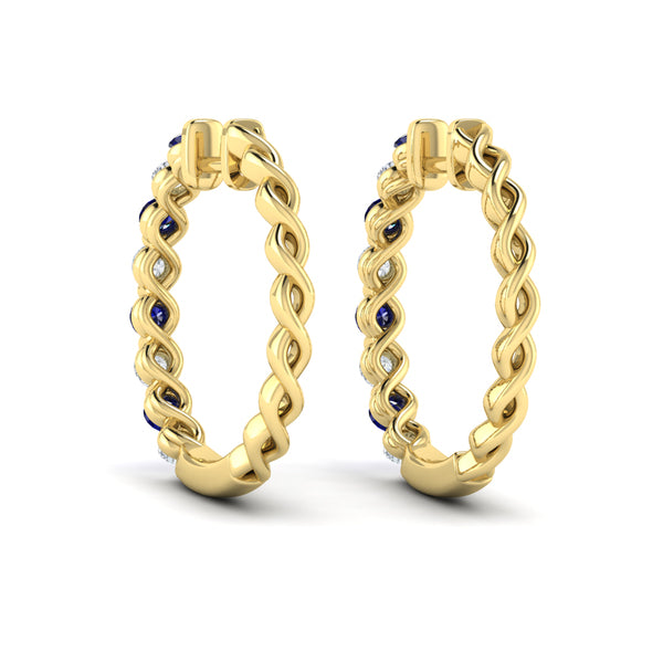 Diamond and Blue Sapphire  Twist Hoop Earrings