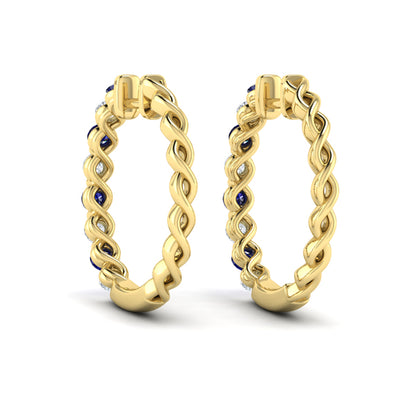 Diamond and Blue Sapphire  Twist Hoop Earrings