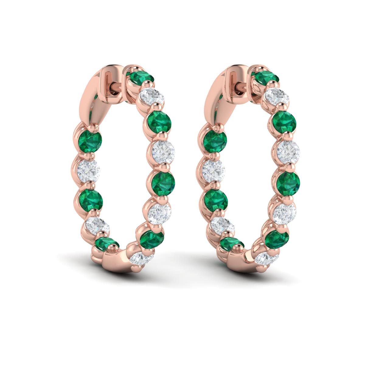 Inside Out Diamond and Emerald  Hoop Earrings