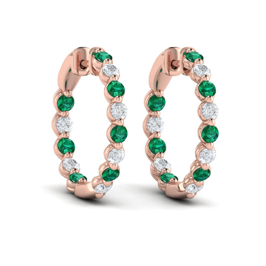 Inside Out Diamond and Emerald  Hoop Earrings