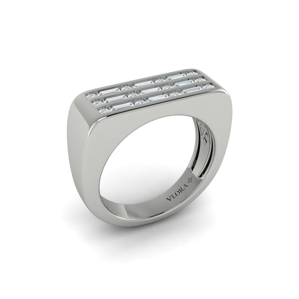 Diamond Baguette and Round Flat Top Ring