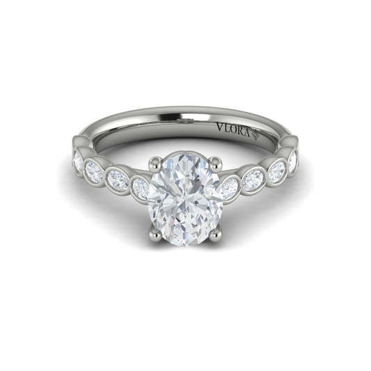 Bezel Oval Diamond Band Engagement Ring