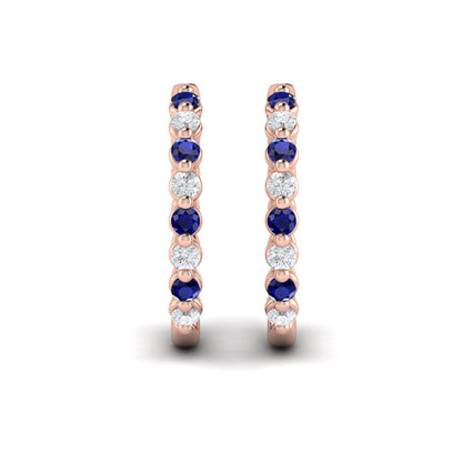 Diamond and Blue Sapphire  Twist Hoop Earrings