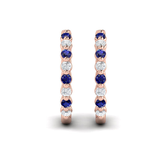 Diamond and Blue Sapphire  Twist Hoop Earrings