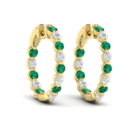 Inside Out Diamond and Emerald  Hoop Earrings
