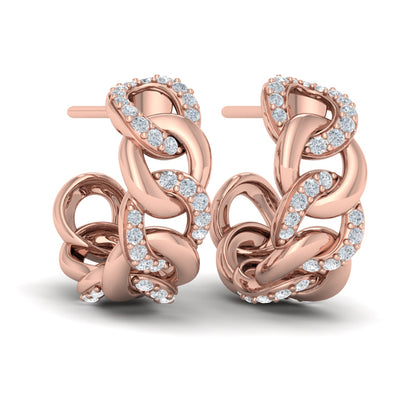 Alternating Diamond Link Huggie Hoop Earrings
