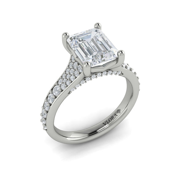 Emerald Cut Straight Row Engagement Ring in Platinum by Vlora Bridal