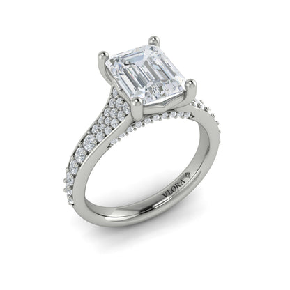 Emerald Cut Straight Row Engagement Ring in Platinum by Vlora Bridal