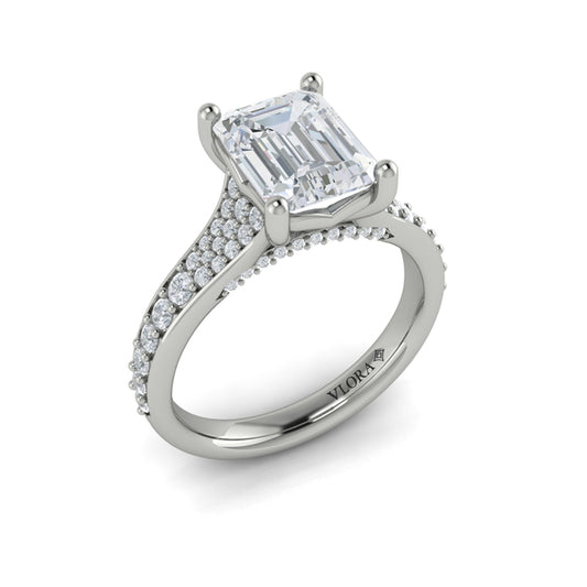 Emerald Cut Straight Row Engagement Ring in Platinum by Vlora Bridal
