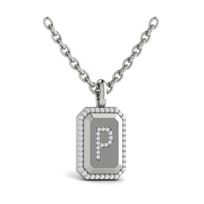 Diamond Medallion Alphabet Pendant Link Necklace, P