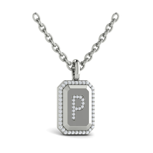 Diamond Medallion Alphabet Pendant Link Necklace, P