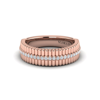 Fluted Ring with Center Diamonds