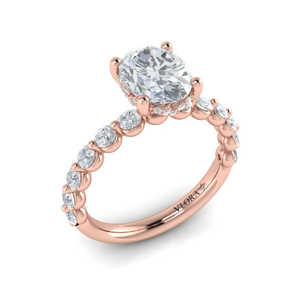 Classic Oval Engagement Ring with Floating Diamond Band
