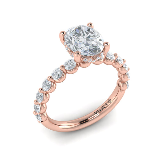 Classic Oval Engagement Ring with Floating Diamond Band