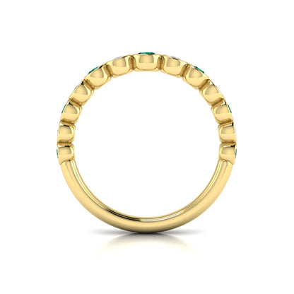 Round Bezel Set Diamond and Emerald Ring