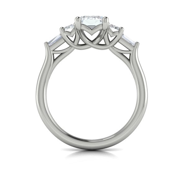Emerald Cut Classic, Three Stone Engagement Ring in Platinum by Vlora Bridal