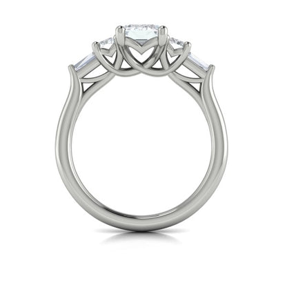 Emerald Cut Classic, Three Stone Engagement Ring in Platinum by Vlora Bridal