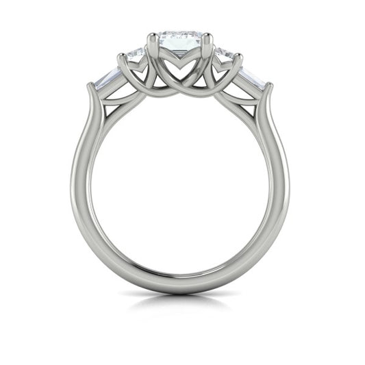 Emerald Cut Classic, Three Stone Engagement Ring in Platinum by Vlora Bridal