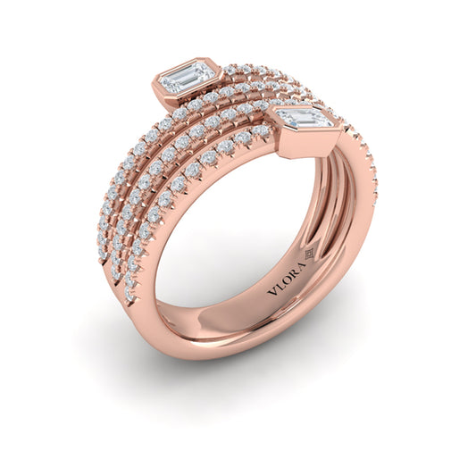 Diamond Three Row Diamond Baguette Wrap Ring