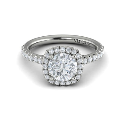 Round Halo Engagement Ring in Platinum by Vlora Bridal