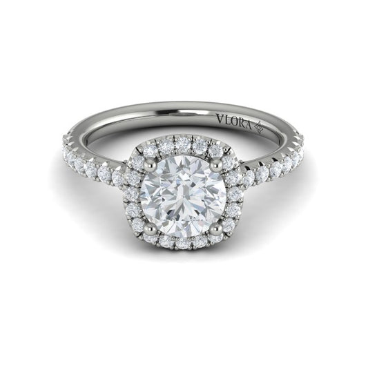 Round Halo Engagement Ring in Platinum by Vlora Bridal