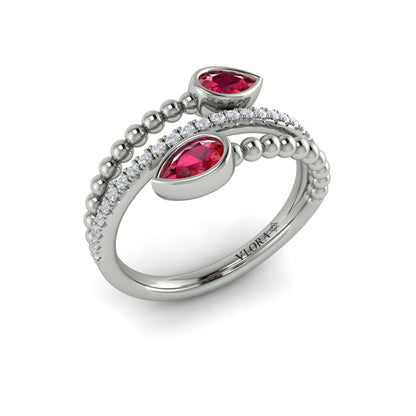 Double Pear Shaped Ruby and Diamond Wrap Ring