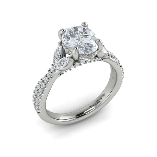 Enchanted Vine Oval Hidden Halo Engagement Ring