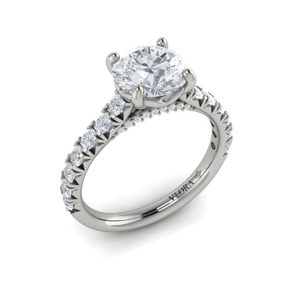 French Cathedral Round Diamond Engagement Ring