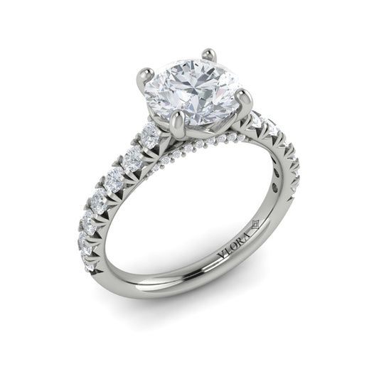 French Cathedral Round Diamond Engagement Ring