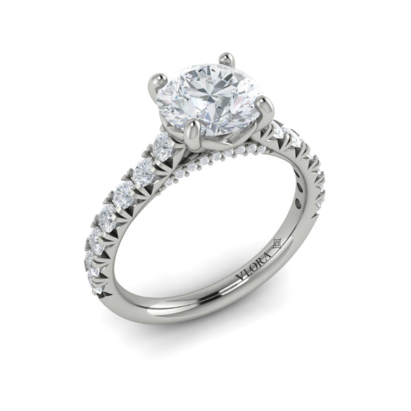French Cathedral Round Diamond Engagement Ring