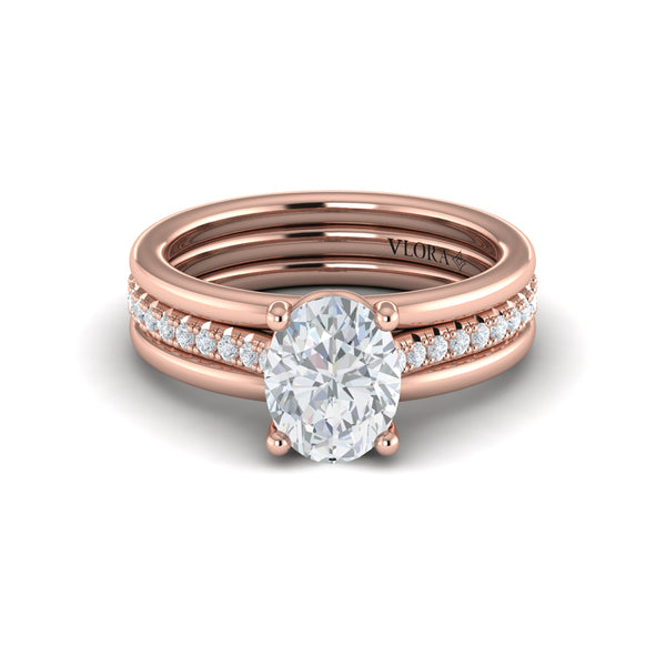 Triple Band Pave Oval Engagement Ring