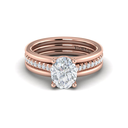 Triple Band Pave Oval Engagement Ring