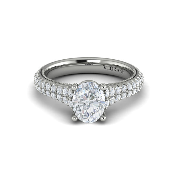 Oval Straight Row Engagement Ring in Platinum by Vlora Bridal