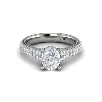 Oval Straight Row Engagement Ring in Platinum by Vlora Bridal