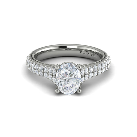 Oval Straight Row Engagement Ring in Platinum by Vlora Bridal