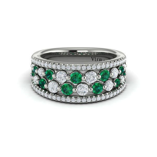 Diamond and Emerald Cluster Statement Ring