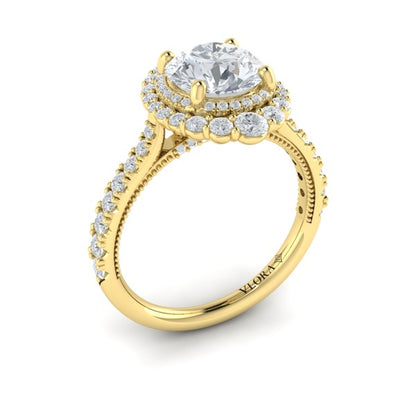 Cathedral Arch Double Halo Round Engagement Ring