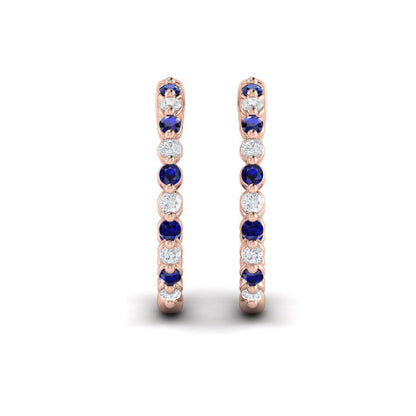 Inside Out Diamond and Blue Sapphire  Hoop Earrings
