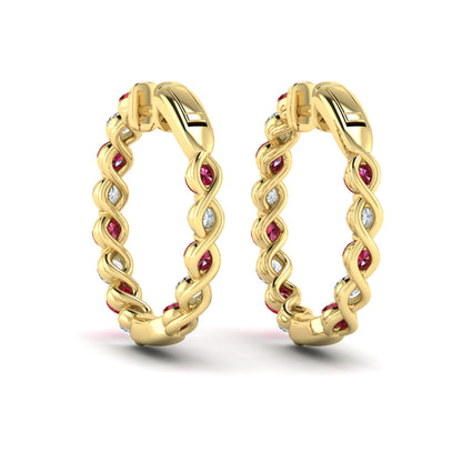 Inside Out Diamond and Ruby  Hoop Earrings