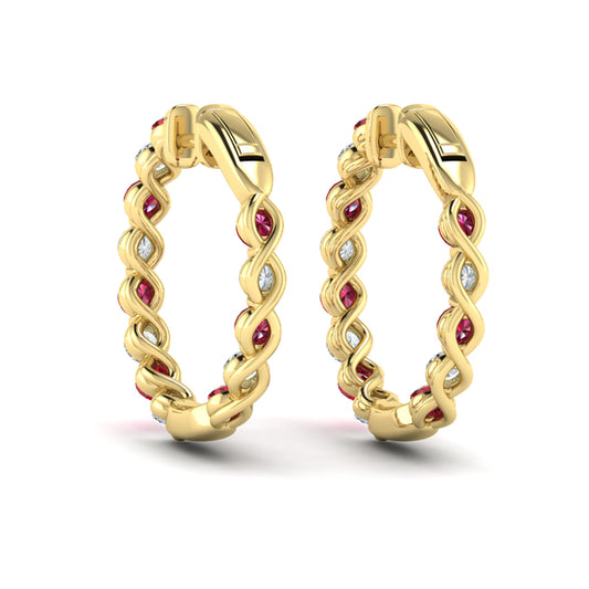 Inside Out Diamond and Ruby  Hoop Earrings
