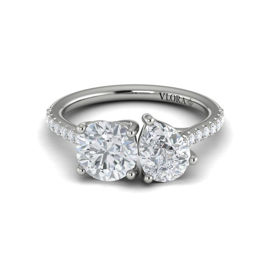 Two Stone Engagement Ring in Platinum by Vlora Bridal