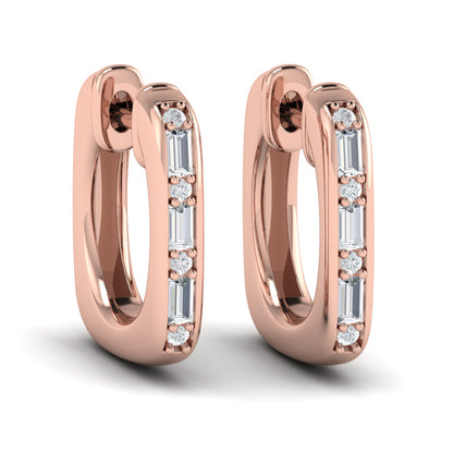 Elongated Baguette Diamond Huggie Earrings