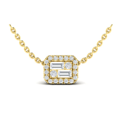 Diamond Baguette Halo Pendant Necklace
