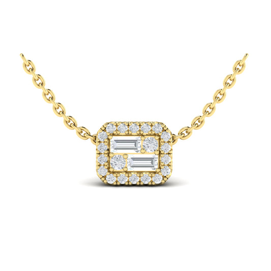 Diamond Baguette Halo Pendant Necklace
