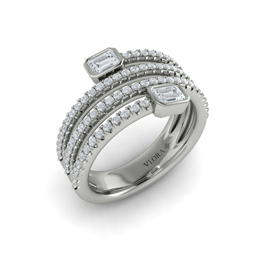 Diamond Three Row Diamond Baguette Wrap Ring