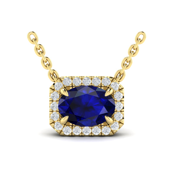 Diamond Cushion Halo and Oval Sapphire Necklace
