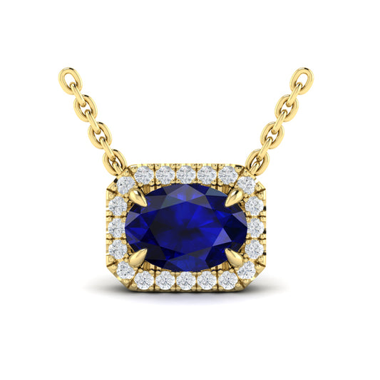Diamond Cushion Halo and Oval Sapphire Necklace