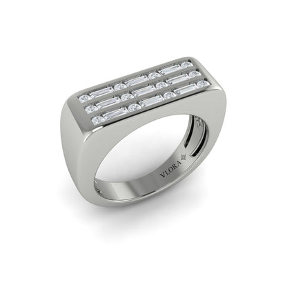 Diamond Baguette and Round Flat Top Ring